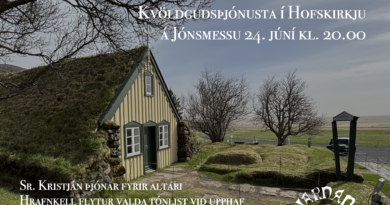Guðsþjónusta í Hofskirkju 24. júní kl.20